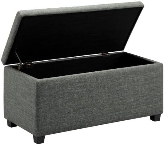 Amazon Basics Upholstered Storage Ottoman Bench with Soft Close Lid, Child-Safety Hinge, 35.5"W x 16.5"D x 17"H, Charcoal Gray
