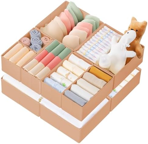 Drawer Organizer Clothes, 10 Pack Dresser Organizer for Baby Clothes, Underwear, Sock- Foldable Closet Organization and Storage Dividers Bins for Nursery, Bedroom (Brown)