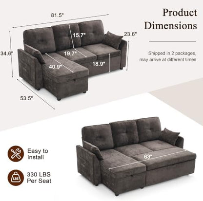 Convertible Sleeper Sofa Bed with Storage, L Shaped Couch with Pull Out Bed