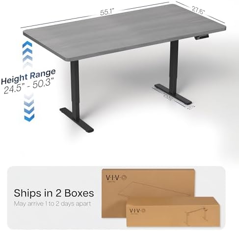 VIVO Electric Dual Motor Standing Desk, 55" x 28" Dark Gray Top