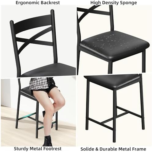 IDEALHOUSE 26" Bar Stools Set of 2, Counter Height Barstools with Back,Black