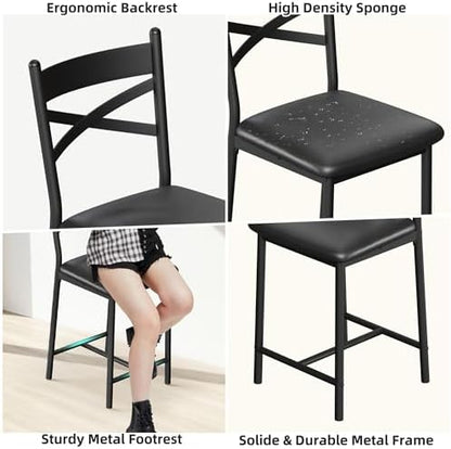IDEALHOUSE 26" Bar Stools Set of 2, Counter Height Barstools with Back,Black