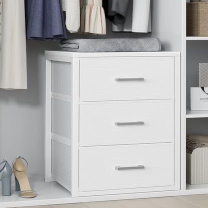 BOLUO Closet Drawers White Fabric 3 Drawer Small Dresser for Closet Organizers and Storage Bedroom Dorm Modern