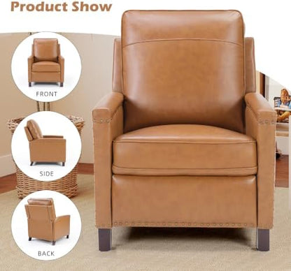 CANMOV Genuine Leather Pushback Recliner Chair for Living Room, Brown