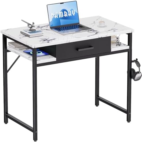 Pamray 32 Inch Small Computer Desk with Drawers for Bedroom Small Spaces