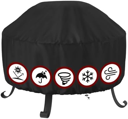 SHINESTAR Fire Pit Cover Round 36 In, Outdoor Fire Pit Cover for 30-36 Inches Fire Pits, Windproof Drawstring & Waterproof Layer, Black