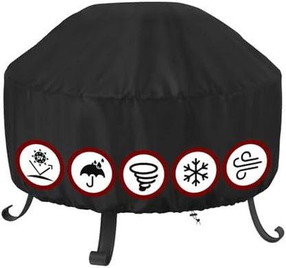 SHINESTAR Fire Pit Cover Round 36 In, Outdoor Fire Pit Cover for 30-36 Inches Fire Pits, Windproof Drawstring & Waterproof Layer, Black