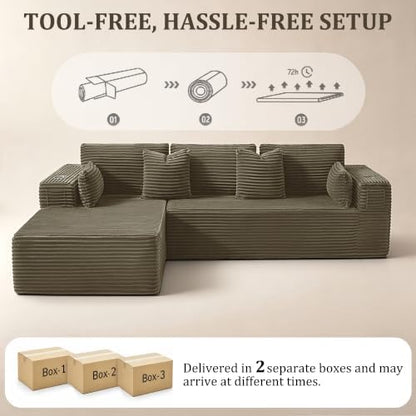 138" Oversized Boneless Couches for Living Room,6-Seat Modular U-Shaped Sectional Sofa with Deep Seat,Memory Foam,No Assembly Required,Camel