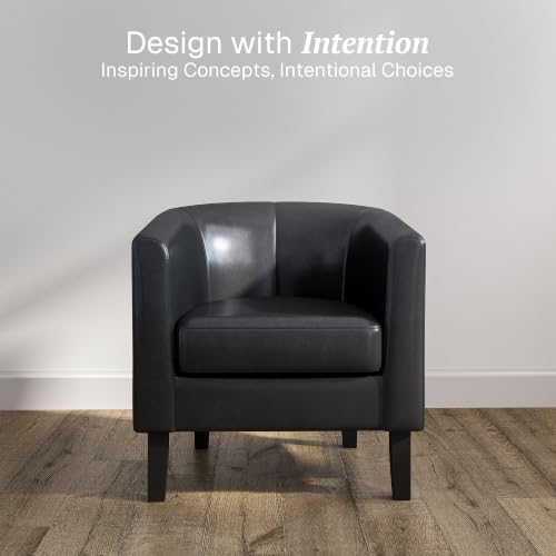 BELLEZE Accent Barrel Chair, Set of 2 Faux Leather Round Club Tub Sofa Corner Chair with Flared Legs and Cozy Soft Padding for Living Room Bedroom Waiting Room - Black