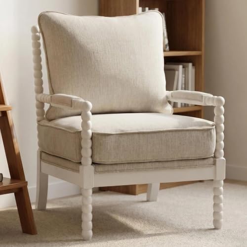 DUHOME Linen Fabric Spindle Accent Chair with Wood Frame,Leisure Armchair