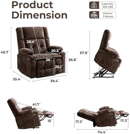 Dual Motor Power Lift Recliner for Elderly with Massage and Heat, Coffee