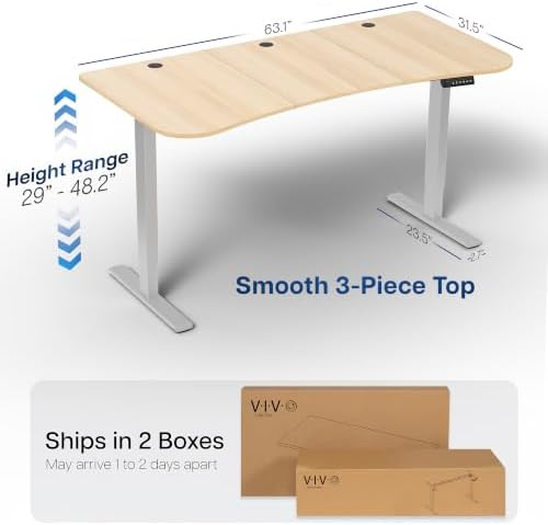 VIVO Electric Standing Desk, Smooth 3-Piece 63" x 32" Light Wood Top