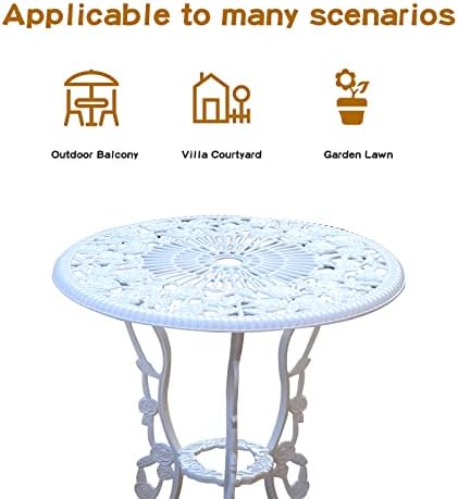 YKSY&YKSY Patio Bistro Set.Rust-Resistant Cast Aluminum Bistro Table Set with Umbrella Hole for Backyard (Rose White)