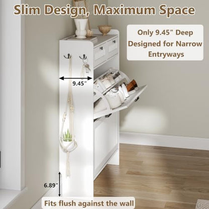 Shoe Cabinet for Entryway with 2 Flip Drawers & 2 Storage Drawers