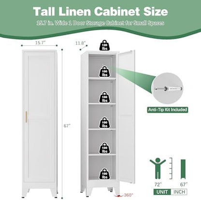 Tall Bathroom Storage Cabinet, 67" Narrow Metal Storage Cabinets, Freestanding Tall Linen Cabinet, Slim Kitchen Pantry Cabinets with Shelves
