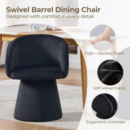 Swivel Barrel Dining Chairs Set of 2 with Back and Arm, Black
