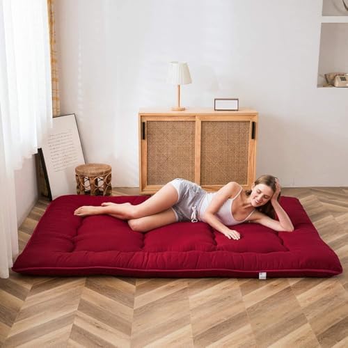 MAXYOYO Japanese Foldable Sleeping Pad Mattress Topper - Thicken Guest Mattress - Burgundy, Full