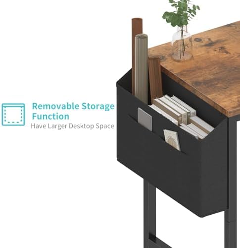 Lufeiya Small Desk for Small Spaces, 32 Inch Kids Girls Study Writing Desks for Bedroom, Simple Modern Laptop PC Little Side Table with Storage Bag Headphone Hooks, Rustic Brown