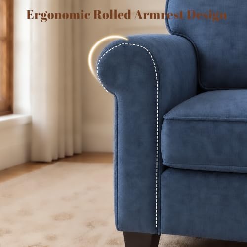 Kingfun Chenille Armchair Sofa with Rolled Arms,Blue