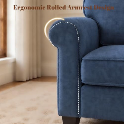 Kingfun Chenille Armchair Sofa with Rolled Arms,Blue