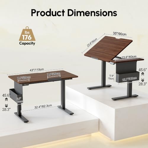 TIQLAB Electric Drafting Table 60° Tilt Drawing Desk With Storage, 43*23.6"