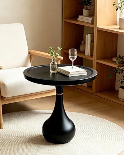 18IN x 21IN Round Side Table Modern Small Black Side Table, Matel Pedestal Accent Coffee End Table for Living Room Bedroom, Easy Assembly Indoor/Outdoor Circle Table