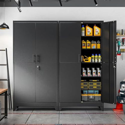 79" Metal Storage Locker Cabinet with Lock and 5 Adjustable Shelves,Steel Lockable Garage Tool Cabinet, File Cabinet,Kitchen Pantry Cabinet for Home,Office,Garage,School,Warehouse Black