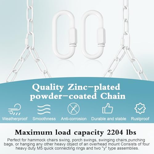 2 Pack Porch Swing Hanging Chain Kit, 1500 Lbs, 7.1ft Max, White