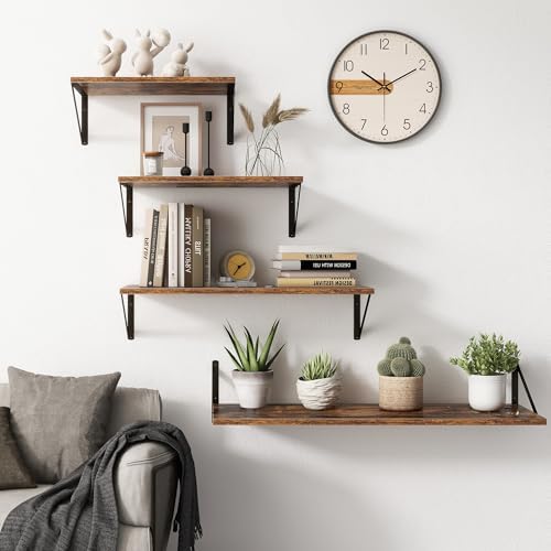 40 Inch Floating Shelves, 10 Inch Deep Wall Shelf, 40 x 10 Floating Shelf Set of 2, Wood Floating Shelf Wall Mounted, Large Kitchen Living Room Bedroom Storage Shelves, Rustic Brown