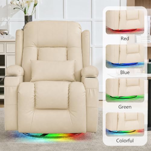 URRED Swivel Rocker Recliner Chair with LED Ambient Lights for Adults，Ivory