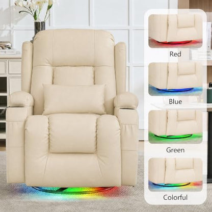 URRED Swivel Rocker Recliner Chair with LED Ambient Lights for Adults，Ivory