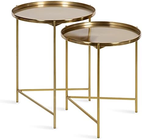 Kate and Laurel Ulani Modern Nesting Side Table; Set of 2; Gold; Sophisticated Glam End Tables for Storage and Display