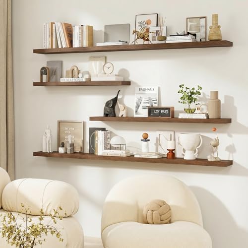 Dreamland Floating Shelves, 20Inch Rustic Wooden Walnut Wall Shelves for Bathroom|Bedroom|Kitchen, Deep Wall Mounted Book Shelf, Wood Storage Display Shelf for Home Decor, Set of 2