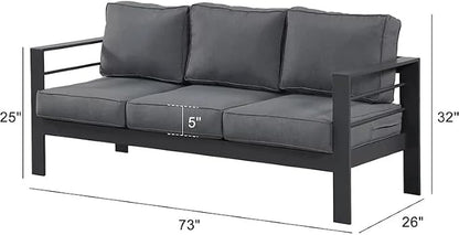 Kiss the Water 3 Seats Aluminum Outdoor Patio Sofa Set, All Weather Rust-Proof Metal Patio Couch, Modern Outdoor Furniture for Backyard Porch Garden, 5" Thick Waterproof Olefin Cushions, Light Grey