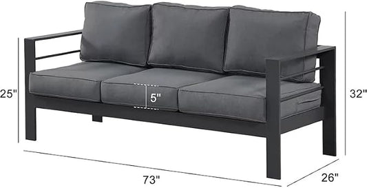 Kiss the Water 3 Seats Aluminum Outdoor Patio Sofa Set, All Weather Rust-Proof Metal Patio Couch, Modern Outdoor Furniture for Backyard Porch Garden, 5" Thick Waterproof Olefin Cushions, Light Grey
