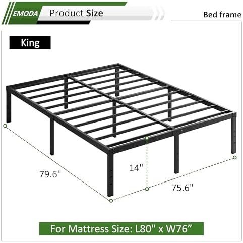 EMODA 14 Inch King Bed Frame Heavy Duty Metal Platform with Steel Slats