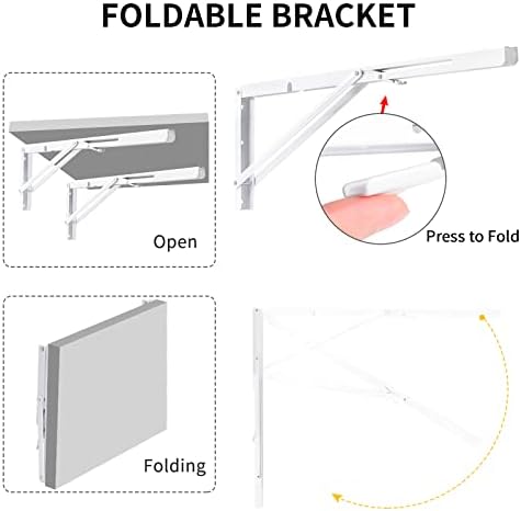 YUMORE Folding Shelf Brackets, 24 Inch Heavy Duty L Bracket, White, 2 Pack