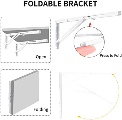 YUMORE Folding Shelf Brackets, 24 Inch Heavy Duty L Bracket, White, 2 Pack