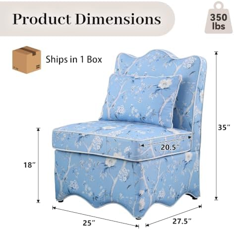 Floral Accent Chair, French-Inspired Armless Lounge Chair