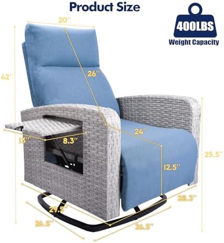 ZZW Outdoor Recliner Chair, Wicker Patio Recliners with Adjustable Backrest and Extended Foot Rest, Reclining Patio Chairs with Flip Table & Removable Cushion Cover for Porch