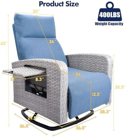 ZZW Outdoor Recliner Chair, Wicker Patio Recliners with Adjustable Backrest and Extended Foot Rest, Reclining Patio Chairs with Flip Table & Removable Cushion Cover for Porch