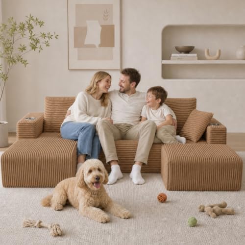 95" Boneless Couch, U-Shaped Modular Sectional Sofa with Ottoman