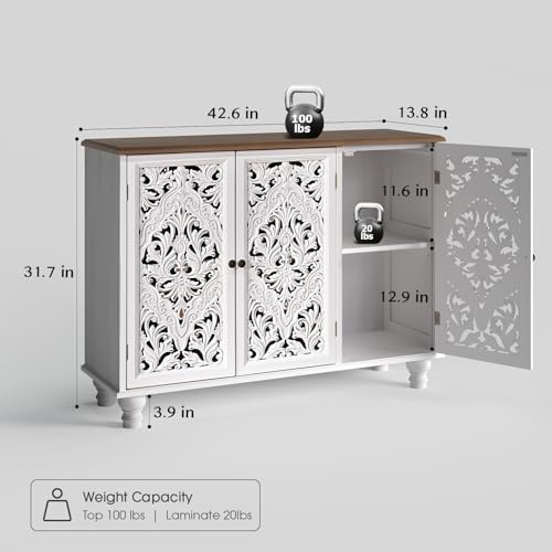 JOINICE 42.5" Accent Storage Cabinet with 3 Doors for Living Room, White