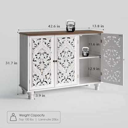 JOINICE 42.5" Accent Storage Cabinet with 3 Doors for Living Room, White