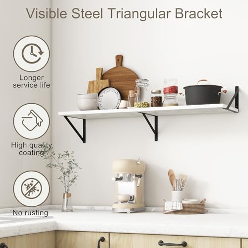 40 Inch Floating Shelves, 12 Inch Deep Wall Shelf, 40 x 12 Floating Shelf Set of 2, White Wood Floating Shelf Wall Mounted, Large Kitchen Living Room Bedroom Storage Shelves