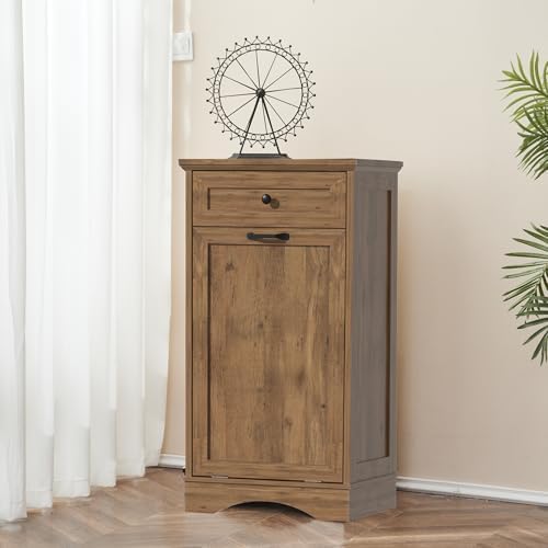 13 Gallons Tilt Out Trash Can Cabinet Freestanding Vintage Oak
