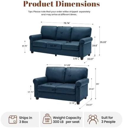 Kingfun Faux Leather Sofa Set,Loveseat and 3-Seater,RoyalBlue
