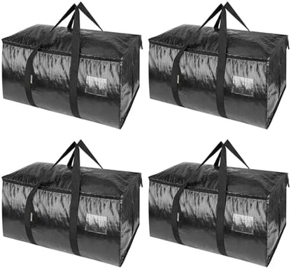 BALEINE 4-Pack Oversized Moving Bags with Reinforced Handles, Heavy-Duty Storage Tote for Clothes, Moving Supplies (Black, 4-Pack)