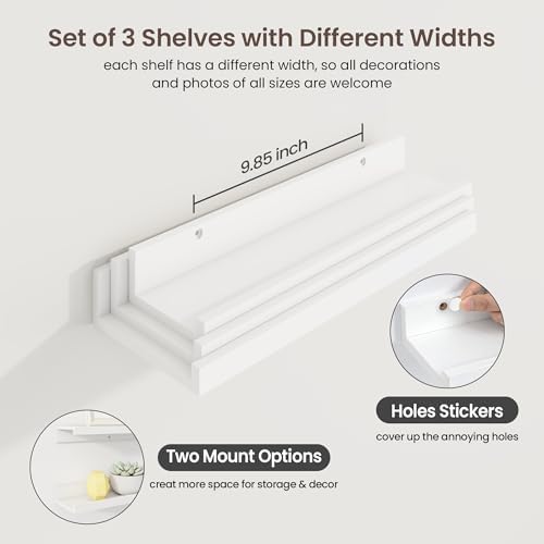 Picture Ledge Shelf, 16 Inch White Floating Shelves Set of 3