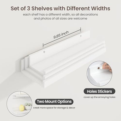 Picture Ledge Shelf, 16 Inch White Floating Shelves Set of 3